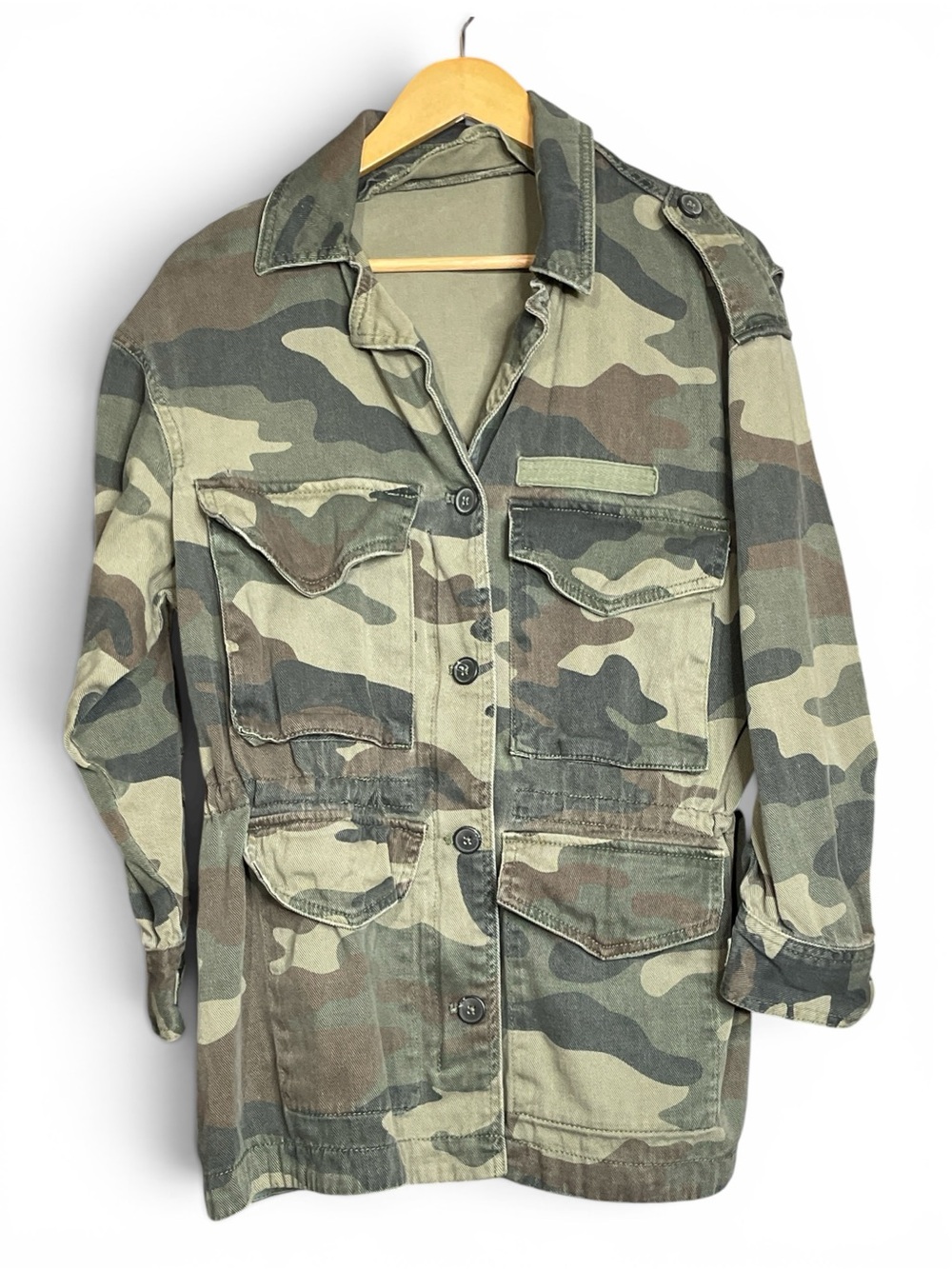 Zara Camo Utility Jacket with Pink Betty Doll Graphic on the back size M - Picture 2 of 3